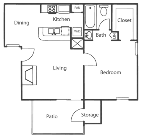 a floor plan of a house with a bedroom and a living room